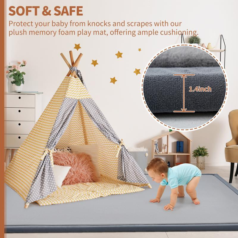 Slsy Baby Play Mat 1.4" Thick Memory Foam Nursery Rug Area Rug Yoga Mat Playmat Crawling Mat for Baby,Toddlers,Kids,Floor Mat Tatami Mat for Living Room with Non-Slip(Grey)
