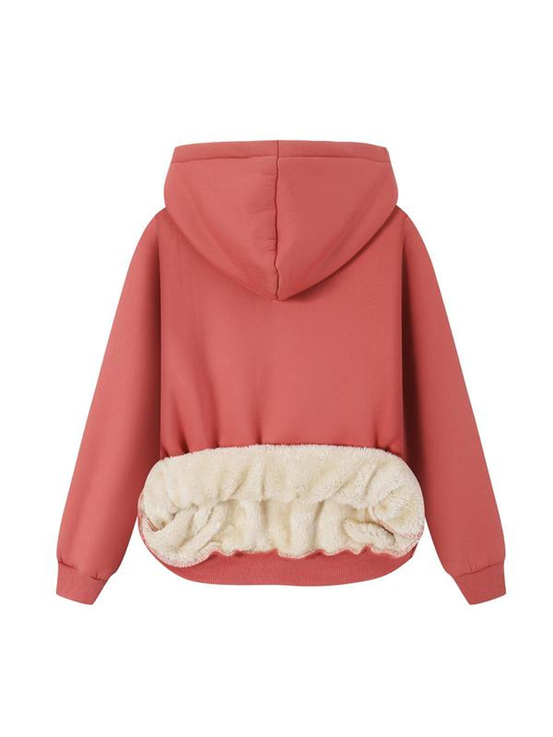Women'S Letter Print Plush Lined Hoodie, Casual Warm Long Sleeve Hooded Sweatshirt, Ladies Fall & Winter Clothes for Daily Wear