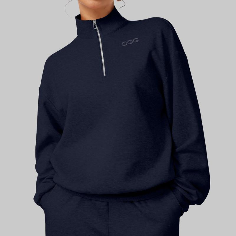 OQQ Women’S Athleisure Half-Zip Mock Neck Fall Long Sleeve Comfy Relaxed Casual Sweatshirts – Casual Lightweight Pullover Tops