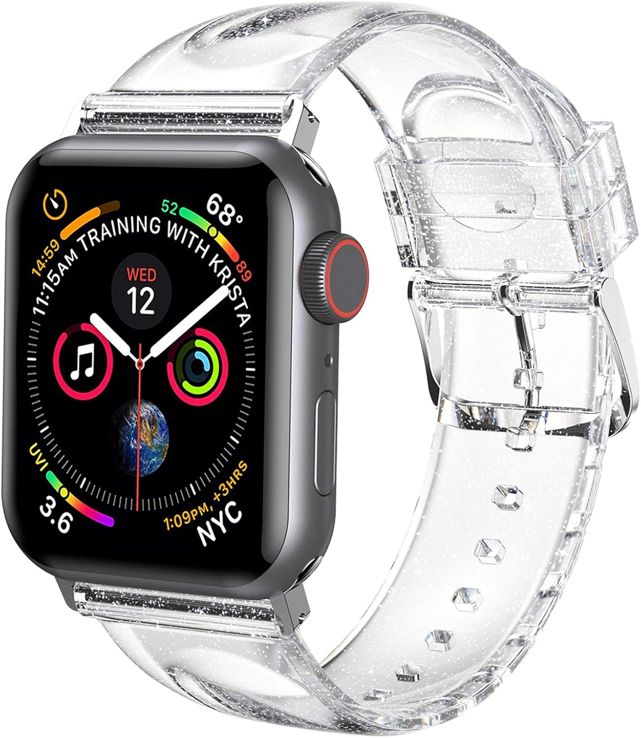 Compatible with Apple Watch Band 46Mm 45Mm 44Mm 42Mm, Soft Glitter Clear Iwatch Bands for Women Series 1-11 - Clear/Silver
