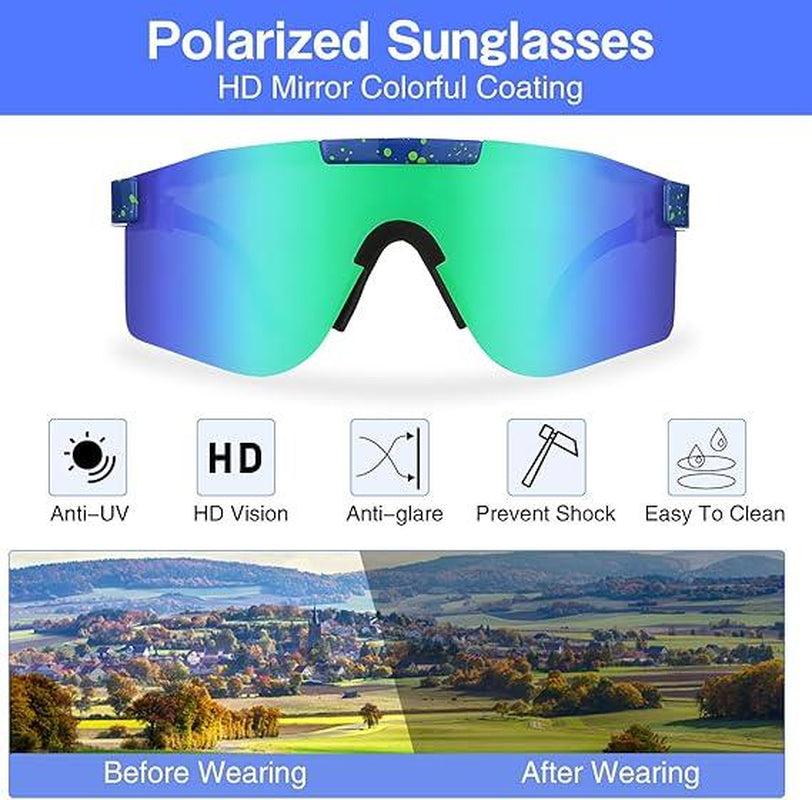 Trendy Sports Sunglasses - Polarised UV400 Mirrored Lens, Windproof & Dustproof for Outdoor Activities - Cycling, Running, Hiking & Driving - Unisex for Women and Men, C12 Tiktokshopbacktoschool Protection Shade Sporty Goggles