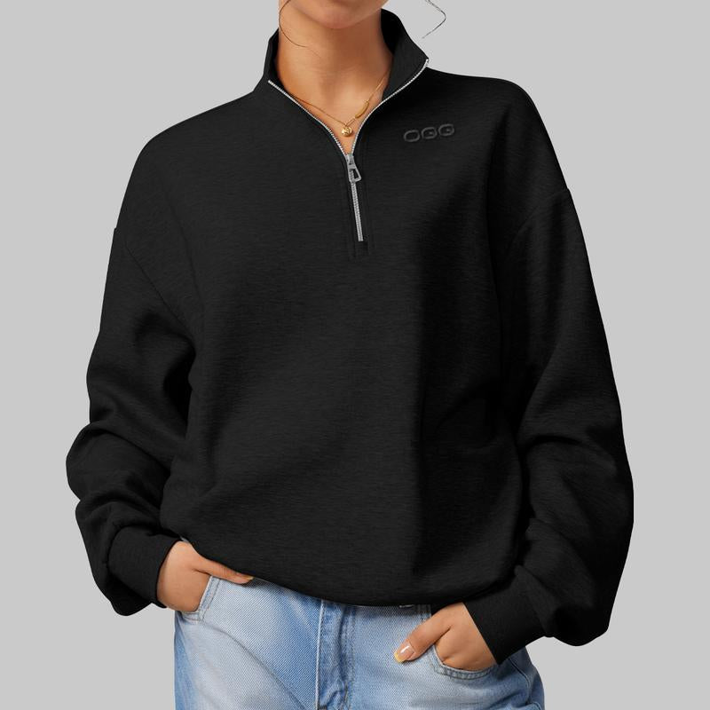 OQQ Women’S Athleisure Half-Zip Mock Neck Fall Long Sleeve Comfy Relaxed Casual Sweatshirts – Casual Lightweight Pullover Tops