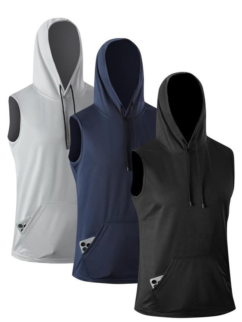 Men'S Plain Hooded Vests, Regular Fit Sporty Sleeveless Hoodie Vest for Running Gym Workout, Casual Men'S Top for All Seasons, Singlet