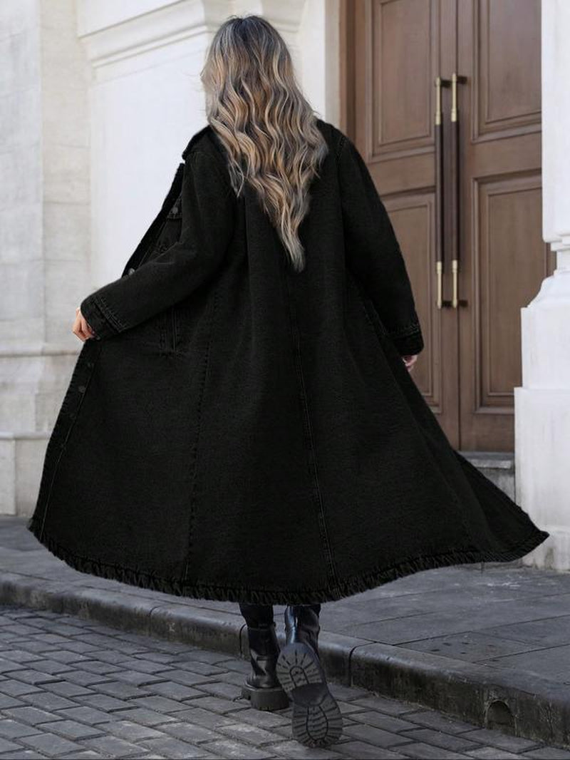 Women'S Button Front Denim Coat, Elegant Casual Long Sleeve Denim Jacket for Spring & Fall, Women'S Clothing for Daily Wear