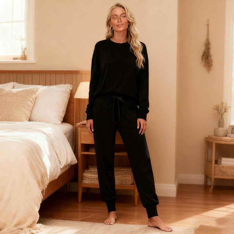 Women'S Long Sleeve Knit Loungewear Set Jogger Pants Outfit