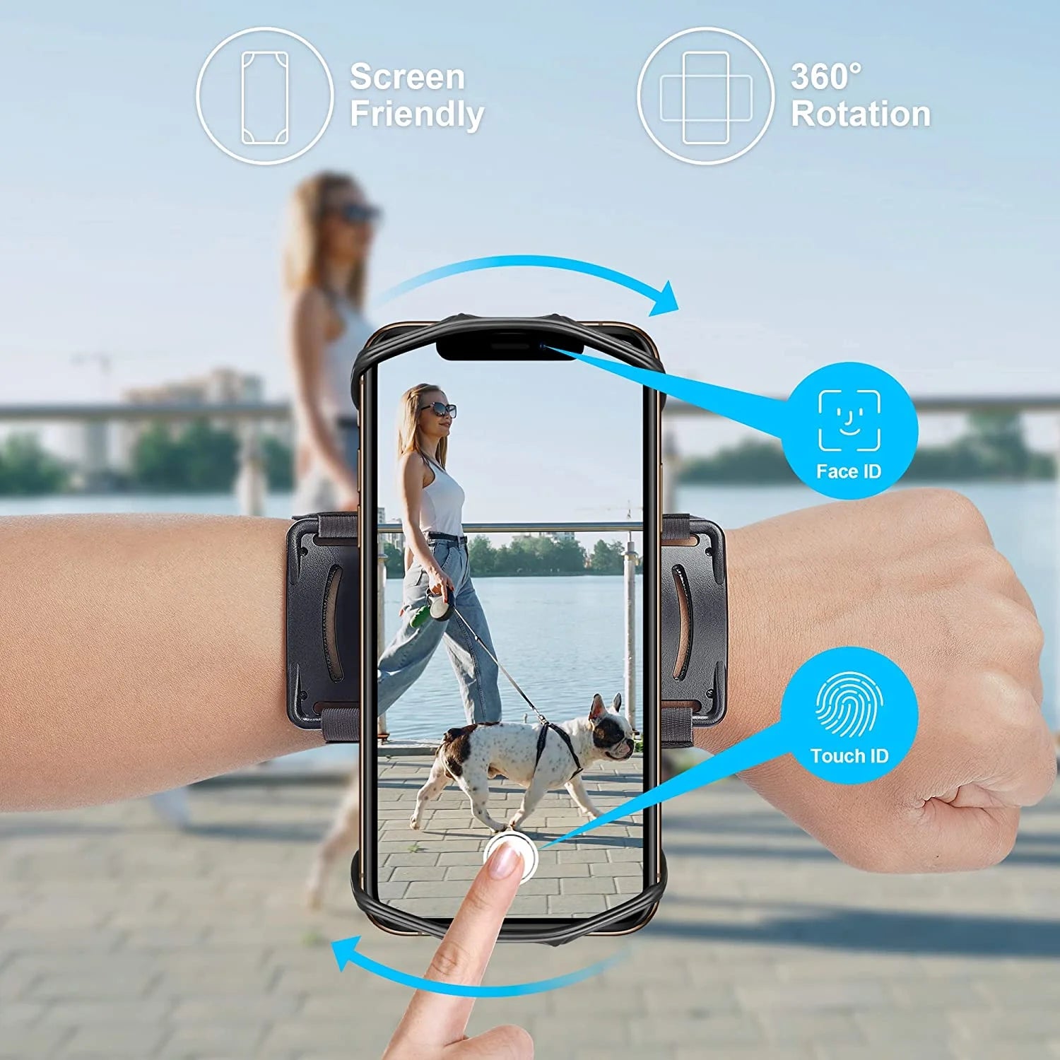 Phone Holder for Running Wristband, 360° Rotatable & Adjustable Cellphone Sports Band Case for Iphone Samsung Smartphones for Workout Exercise Fitness Gym Walking