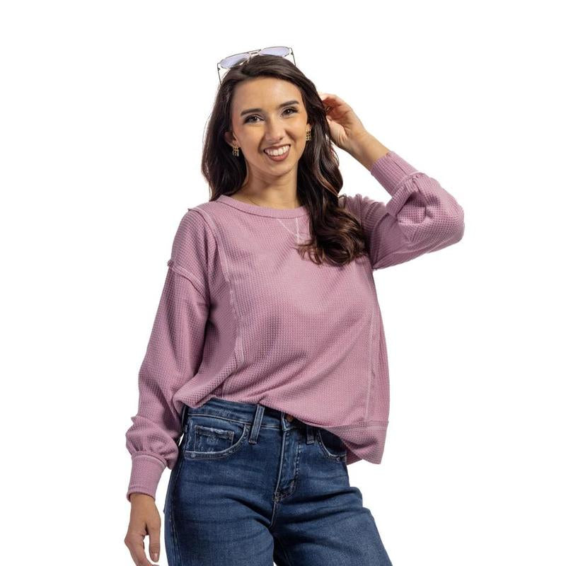 Boardwalk Waffle Long Sleeve Top Comfort Womenswear