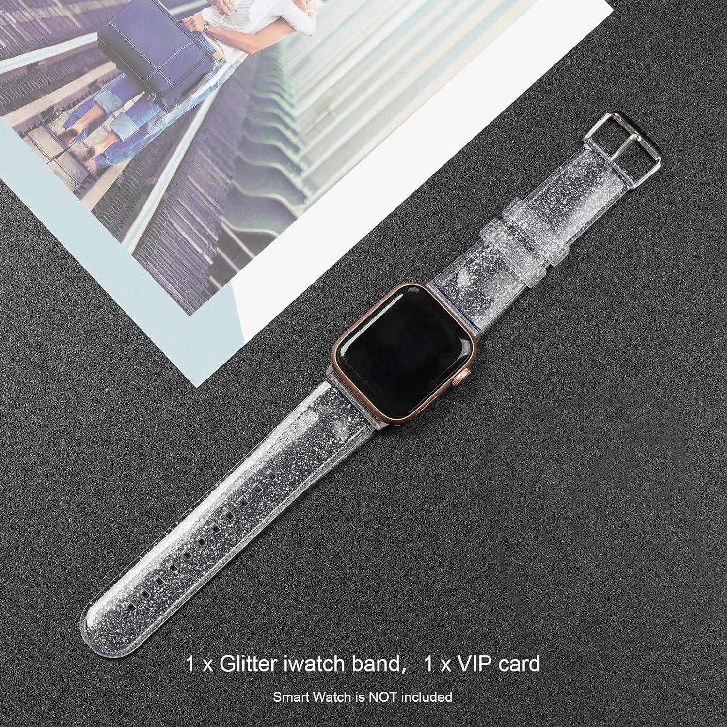 Compatible with Apple Watch Band 46Mm 45Mm 44Mm 42Mm, Soft Glitter Clear Iwatch Bands for Women Series 1-11 - Clear/Silver