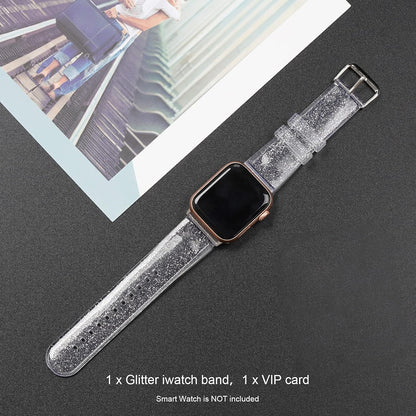 Compatible with Apple Watch Band 46Mm 45Mm 44Mm 42Mm, Soft Glitter Clear Iwatch Bands for Women Series 1-11 - Clear/Silver