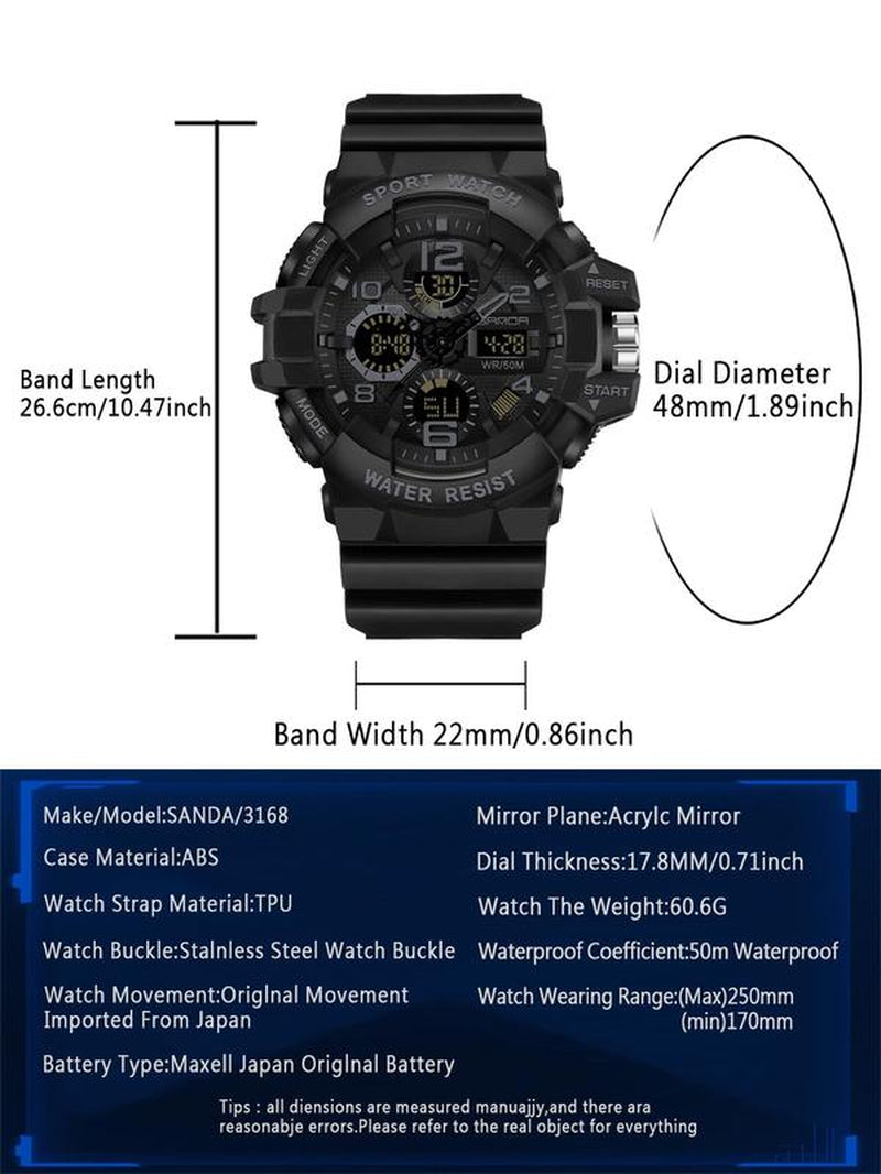 Men'S Sportive Digital Analog Quartz Watch, Fashionable Digital Watch with Alarm Mode, Trendy Watch for Daily Life