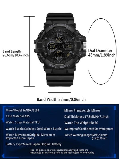 Men'S Sportive Digital Analog Quartz Watch, Fashionable Digital Watch with Alarm Mode, Trendy Watch for Daily Life