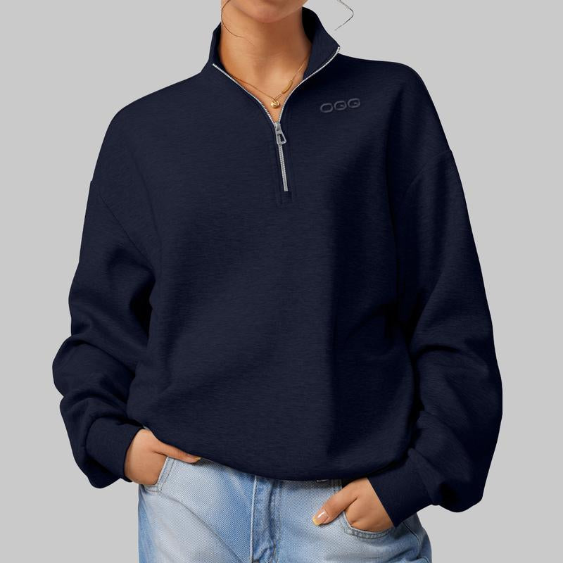 OQQ Women’S Athleisure Half-Zip Mock Neck Fall Long Sleeve Comfy Relaxed Casual Sweatshirts – Casual Lightweight Pullover Tops