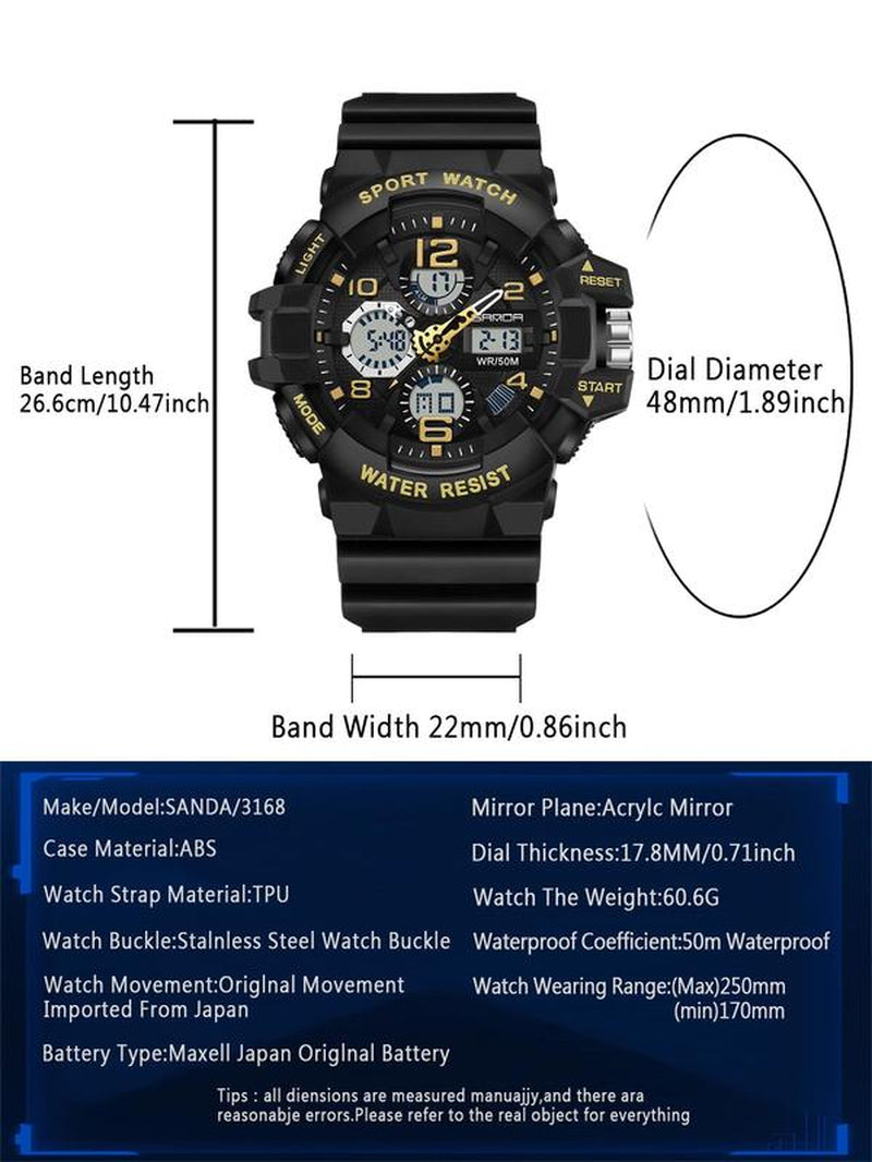 Men'S Sportive Digital Analog Quartz Watch, Fashionable Digital Watch with Alarm Mode, Trendy Watch for Daily Life