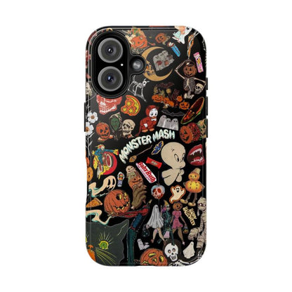 Vintage Halloween Phone Case, Spooky Retro Collage Phone Case for Iphone 16 15 14 13 12 11 Pro Max XS, Ghost & Pumpkin Collage Tough Case, Waterproof, Durable Shockproof for Women & Men Phone Cover