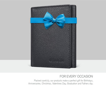 Leather Trifold Wallet for Men - RFID Blocking - 6 Card Slots, 2 Slip Pockets & 1 Front ID Window - Minimalist Design, Slim Wallet