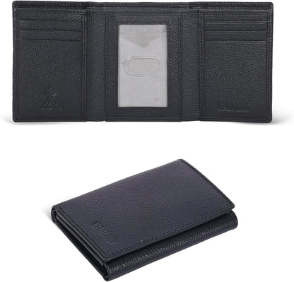 Leather Trifold Wallet for Men - RFID Blocking - 6 Card Slots, 2 Slip Pockets & 1 Front ID Window - Minimalist Design, Slim Wallet