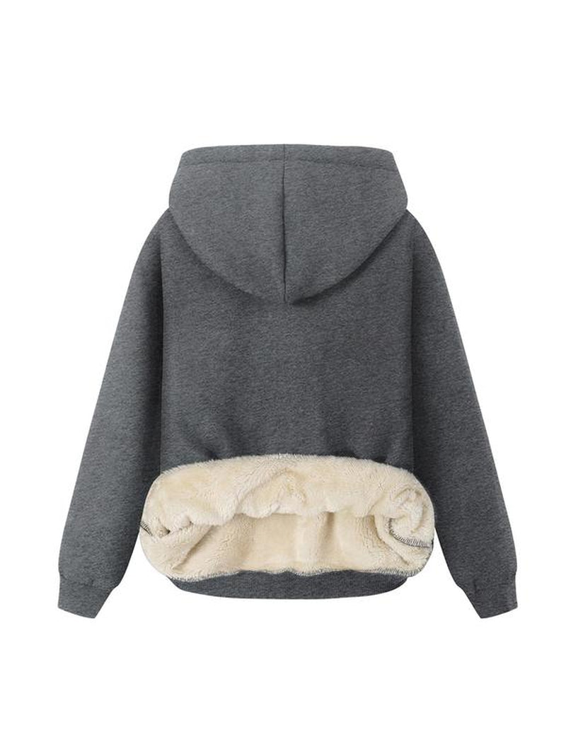 Women'S Letter Print Plush Lined Hoodie, Casual Warm Long Sleeve Hooded Sweatshirt, Ladies Fall & Winter Clothes for Daily Wear