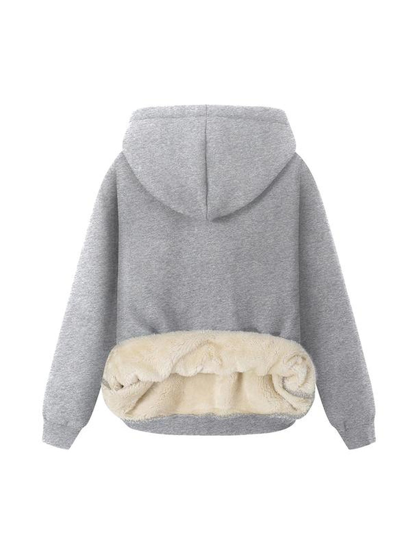 Women'S Letter Print Plush Lined Hoodie, Casual Warm Long Sleeve Hooded Sweatshirt, Ladies Fall & Winter Clothes for Daily Wear