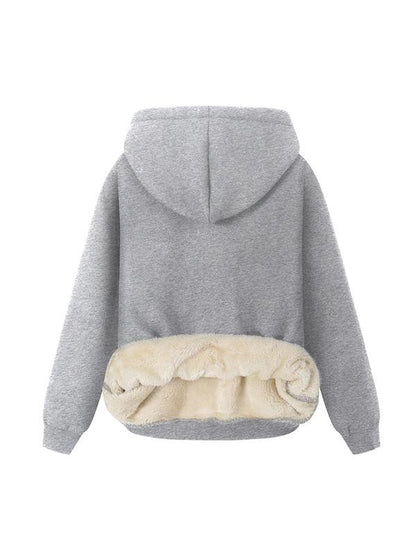 Women'S Letter Print Plush Lined Hoodie, Casual Warm Long Sleeve Hooded Sweatshirt, Ladies Fall & Winter Clothes for Daily Wear