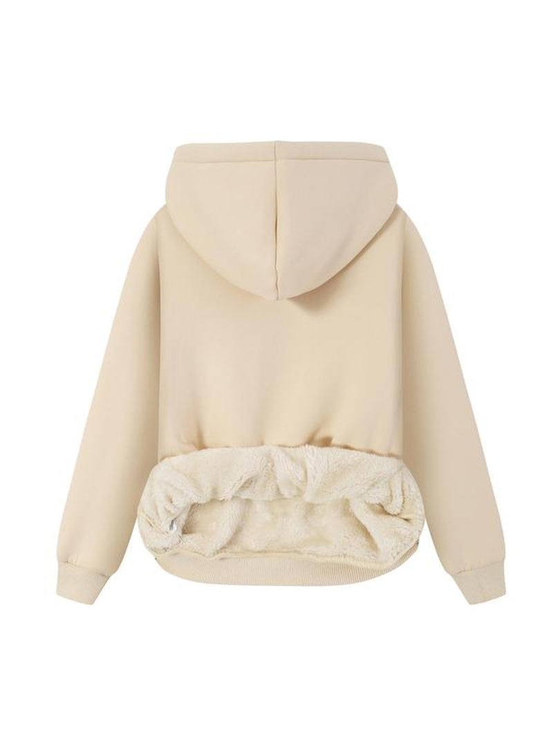 Women'S Letter Print Plush Lined Hoodie, Casual Warm Long Sleeve Hooded Sweatshirt, Ladies Fall & Winter Clothes for Daily Wear