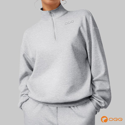 OQQ Women’S Athleisure Half-Zip Mock Neck Fall Long Sleeve Comfy Relaxed Casual Sweatshirts – Casual Lightweight Pullover Tops