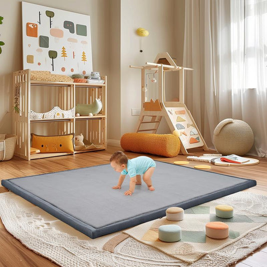 Slsy Baby Play Mat 1.4" Thick Memory Foam Nursery Rug Area Rug Yoga Mat Playmat Crawling Mat for Baby,Toddlers,Kids,Floor Mat Tatami Mat for Living Room with Non-Slip(Grey)