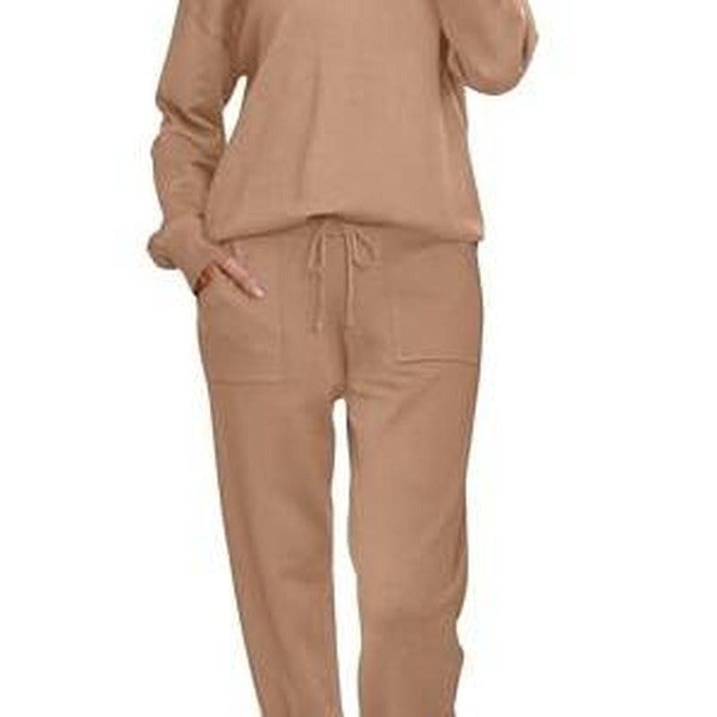 Women'S Long Sleeve Knit Loungewear Set Jogger Pants Outfit
