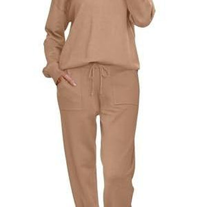 Women'S Long Sleeve Knit Loungewear Set Jogger Pants Outfit