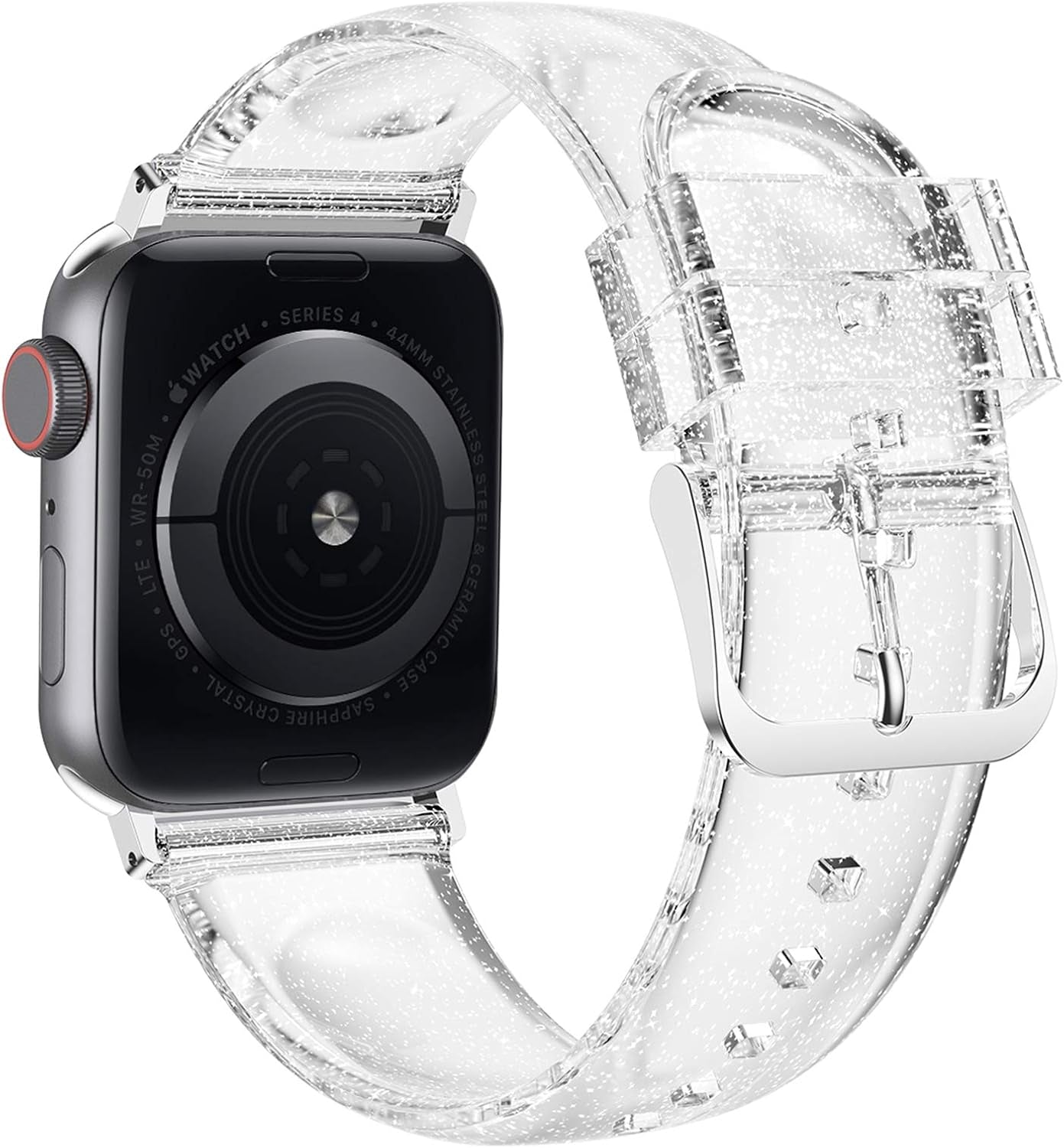 Compatible with Apple Watch Band 46Mm 45Mm 44Mm 42Mm, Soft Glitter Clear Iwatch Bands for Women Series 1-11 - Clear/Silver
