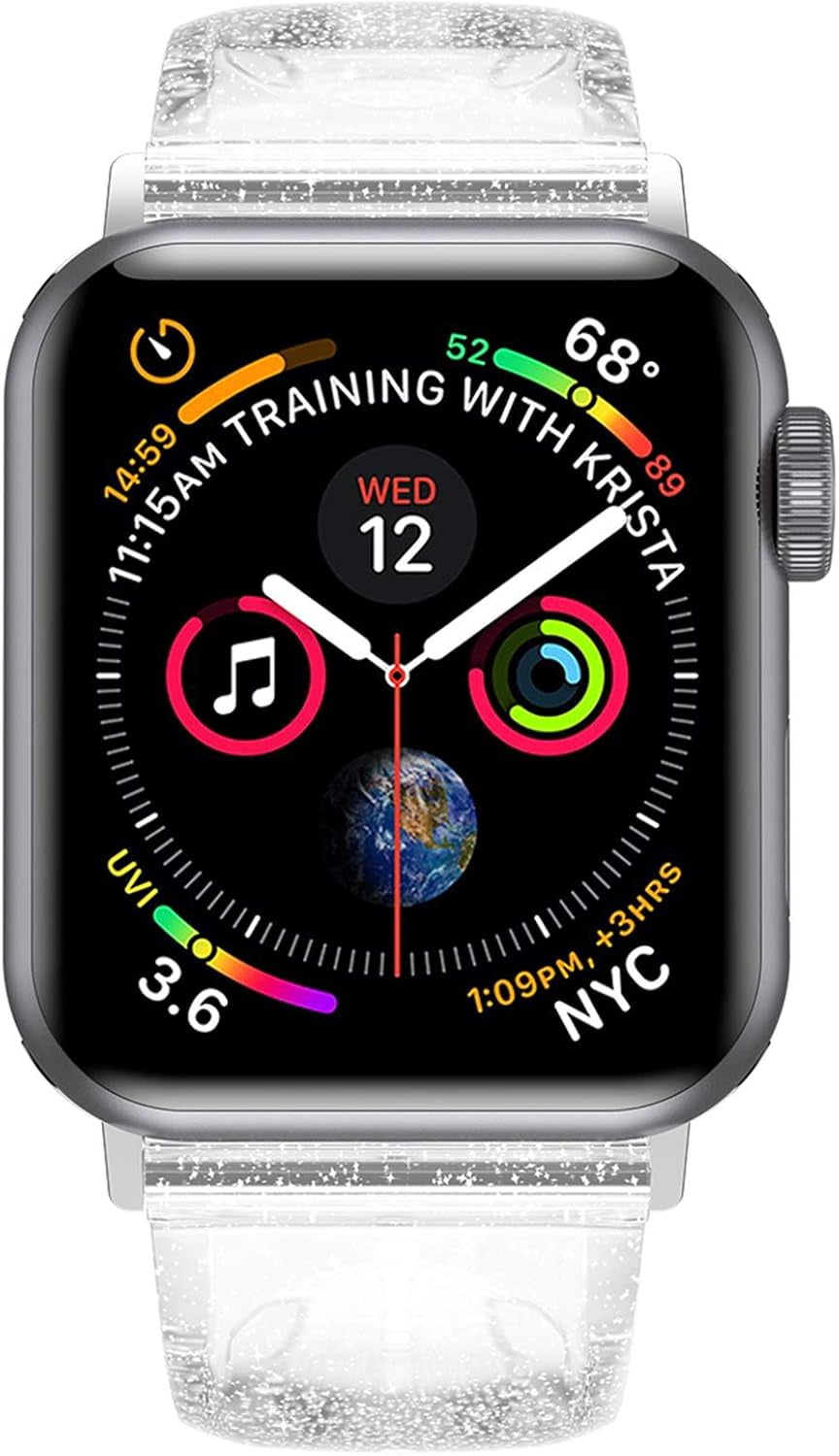 Compatible with Apple Watch Band 46Mm 45Mm 44Mm 42Mm, Soft Glitter Clear Iwatch Bands for Women Series 1-11 - Clear/Silver