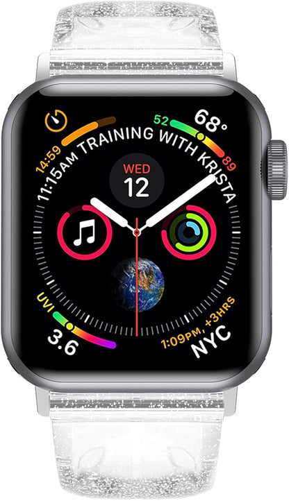 Compatible with Apple Watch Band 46Mm 45Mm 44Mm 42Mm, Soft Glitter Clear Iwatch Bands for Women Series 1-11 - Clear/Silver