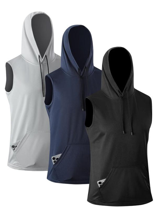 Men'S Plain Hooded Vests, Regular Fit Sporty Sleeveless Hoodie Vest for Running Gym Workout, Casual Men'S Top for All Seasons, Singlet