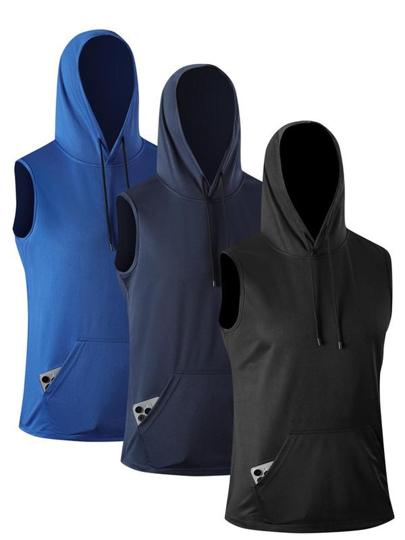 Men'S Plain Hooded Vests, Regular Fit Sporty Sleeveless Hoodie Vest for Running Gym Workout, Casual Men'S Top for All Seasons, Singlet