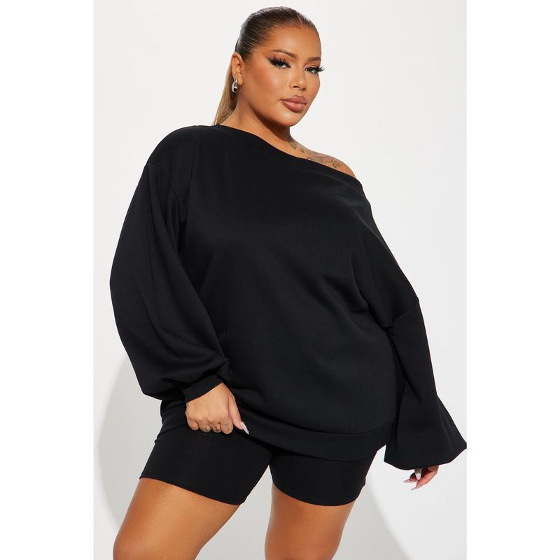 Vera off Shoulder Oversized Sweatshirt - Black
