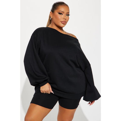 Vera off Shoulder Oversized Sweatshirt - Black