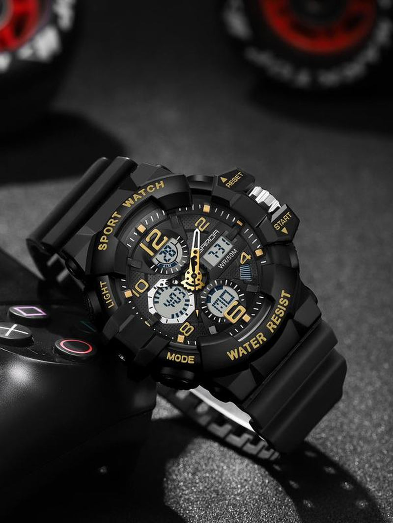 Men'S Sportive Digital Analog Quartz Watch, Fashionable Digital Watch with Alarm Mode, Trendy Watch for Daily Life