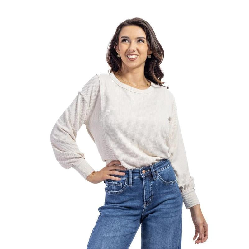 Boardwalk Waffle Long Sleeve Top Comfort Womenswear